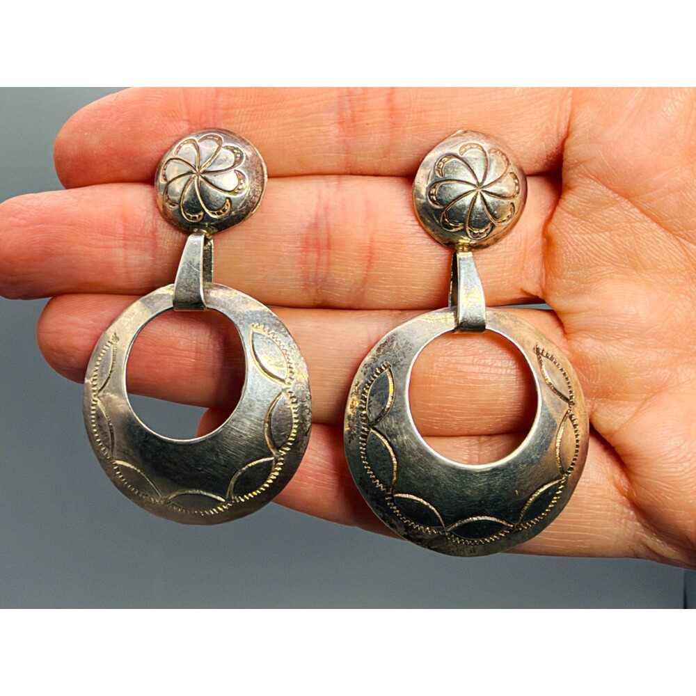 Vintage Southwestern Sterling Silver Door Knocker Statement Earrings 8.5g